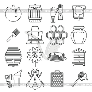 Apiary tools icons set, outline style - vector image