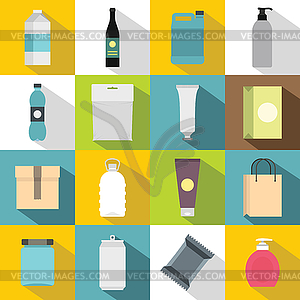 Packaging items icons set, flat style - vector image