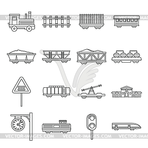 Railway icons set, outline style - vector clipart