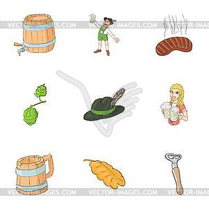 Beer festival icons set, cartoon style - vector image