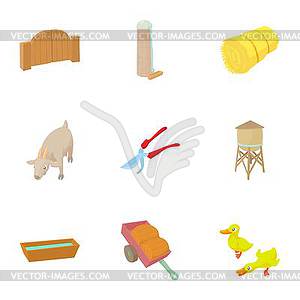 Farmhouse icons set, cartoon style - vector clipart