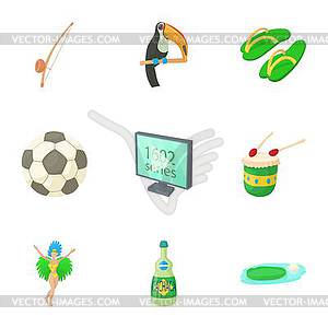 Country Brazil icons set, cartoon style - vector EPS clipart