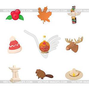 Country Canada icons set, cartoon style - vector image