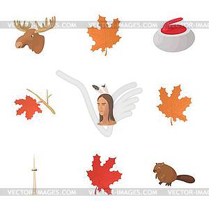 Достопримечательности Канады набор иконок, мультяшном стиле - векторный эскиз