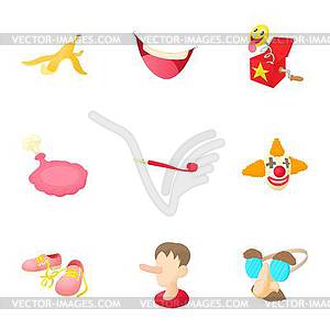 Funny joke icons set, cartoon style - vector clipart