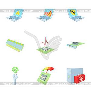 Computer maintenance icons set, cartoon style - vector EPS clipart