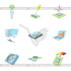Computer setup icons set, cartoon style - vector clipart