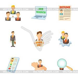 Job search icons set, cartoon style - vector clipart