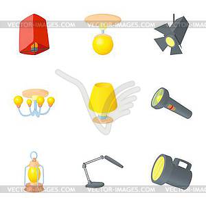 Lighting icons set, cartoon style - vector clip art