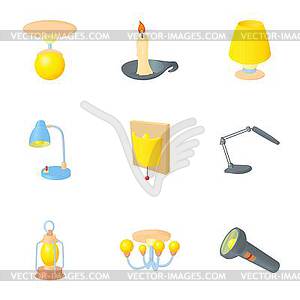 Light for home icons set, cartoon style - vector image