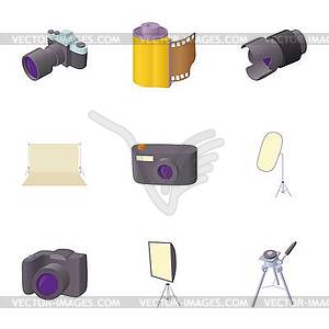 Photography icons set, cartoon style - vector clip art