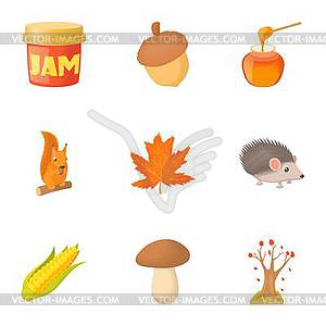 Autumn coming icons set, cartoon style - vector EPS clipart