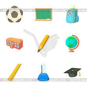 School icons set, cartoon style - vector clip art