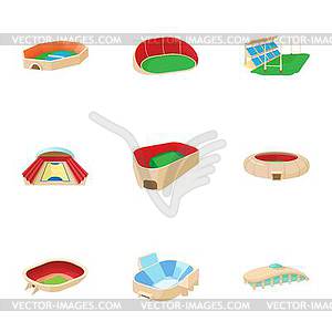 Sports stadium icons set, cartoon style - vector EPS clipart