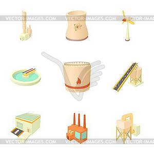 Factory building icons set, cartoon style - vector clipart