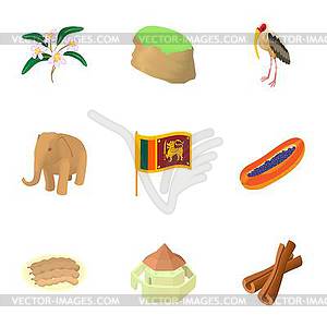 Sri Lanka icons set, cartoon style - royalty-free vector image