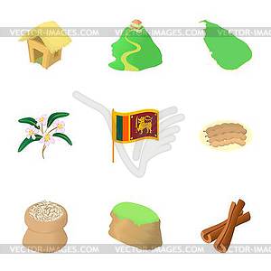 Holiday in Sri Lanka icons set, cartoon style - vector clipart