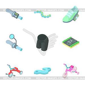 Bicycle parts icons set, cartoon style - vector image