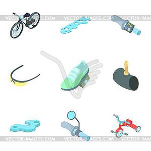 Набор иконок гонки на велосипеде, мультяшном стиле - стоковый векторный клипарт