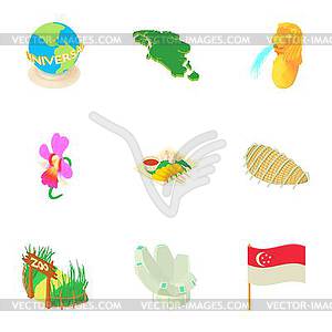 Tourism in Singapore icons set, cartoon style - vector image