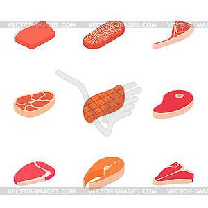 Veal icons set, cartoon style - vector image