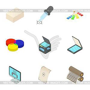 Printing icons set, cartoon style - vector image