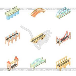 Набор иконок мост, мультяшном стиле - векторизованное изображение клипарта