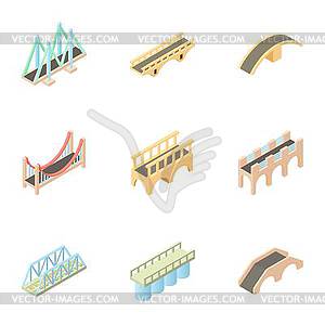 Facility for crossing river icons set - vector image