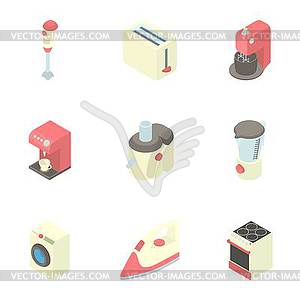 Appliances for kitchen icons set, cartoon style - vector clipart