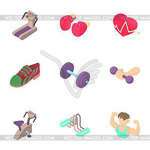 Active sports icons set, cartoon style - vector clipart