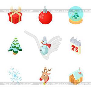 New year holiday icons set, cartoon style - vector clipart