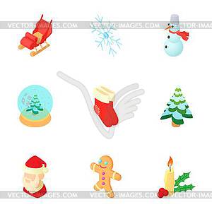 Winter holiday icons set, cartoon style - stock vector clipart