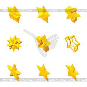 Geometric figure star icons set, cartoon style - vector clipart