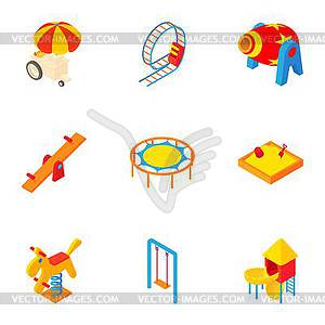 Children rides icons set, cartoon style - vector clipart