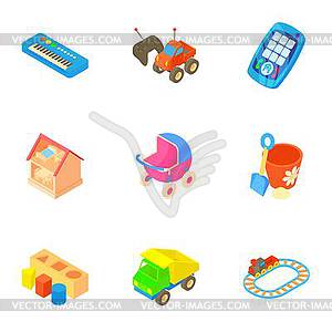 Fun games for kids icons set, cartoon style - vector clipart