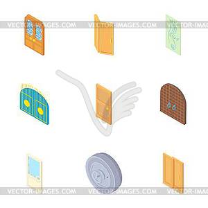 Security doors icons set, cartoon style - vector image