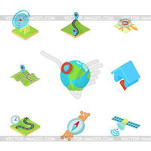 GPS icons set, cartoon style - vector image