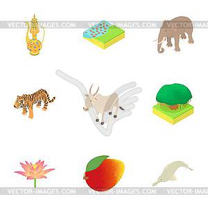 Country India icons set, cartoon style - vector clipart