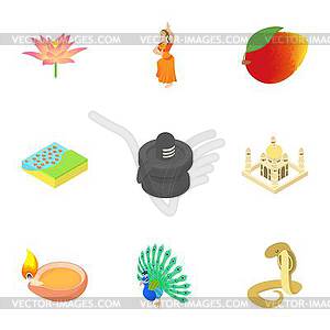 Holiday in India icons set, cartoon style - vector image