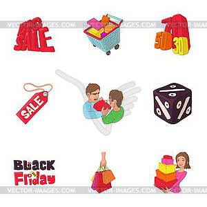 Large discounts icons set, cartoon style - stock vector clipart