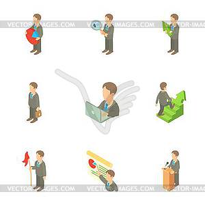 Business icons set, cartoon style - vector clipart