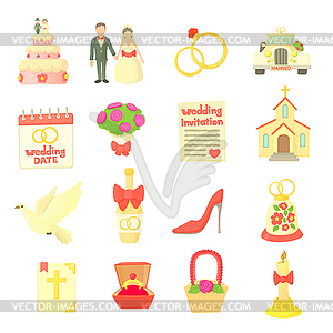 Wedding icons set, cartoon style - vector clip art