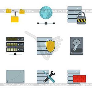 Computer setup icons set, flat style - vector image