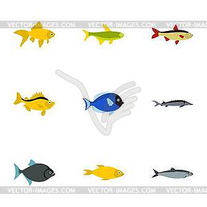 Ocean fish icons set, flat style - royalty-free vector image