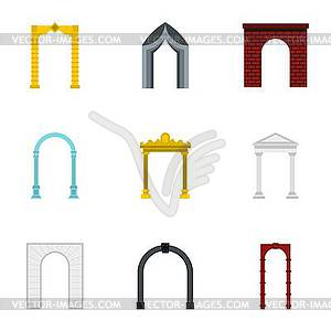 Archway icons set, flat style - vector image