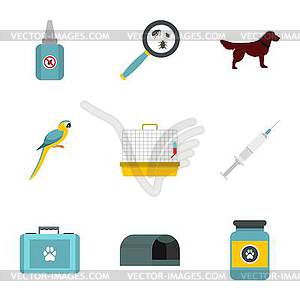 Veterinary icons set, flat style - vector EPS clipart