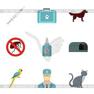 Veterinarian icons set, flat style - vector image