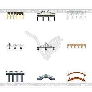 Bridge icons set, flat style - vector clipart