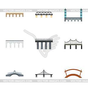 Bridge transition icons set, flat style - vector clipart