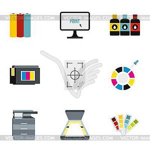 Printer icons set, flat style - vector image